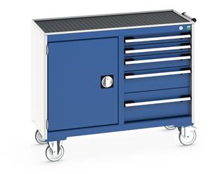 Bott Cubio Mobile Cabinet with Top Tray - 1 Cupbd & 5 Drwrs Bott MobileIndustrial Tool Storage Trolleys 1050mm x 525mm 41006009.11v Gentian Blue (RAL5010) 41006009.24v Crimson Red (RAL3004) 41006009.19v Dark Grey (RAL7016) 41006009.16v Light Grey (RAL7035) 41006009.RAL Bespoke colour £ extra will be quoted